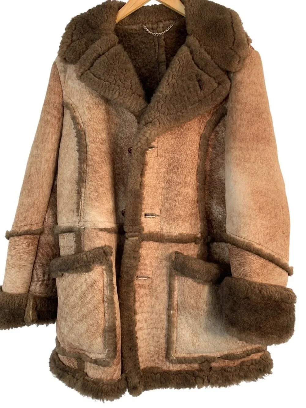 Vintage Gino Leathers Shearling Coat Size 40 Mens USA Brown Western